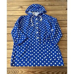 Susan Graver 1/2 Button Polka Dot Hooded Top Size Small Women’s Blue